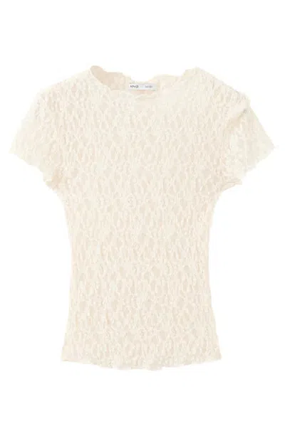 Mango Floral Lace T-shirt In White
