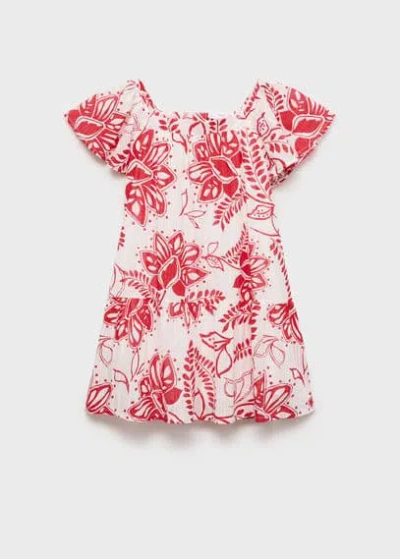 Mango Kids' Floral Lightweight Dress Strawberry