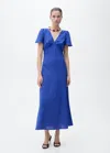 Mango Floral Linen-blend Dress Blue