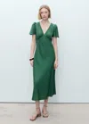 Mango Linen Mix Short Sleeve Midi Dress In Green
