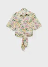 Mango Floral Linen Shirt With Knot Detail Ecru In Ecru