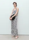 Mango Floral Linen Trousers Ecru In Ecru