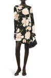 Mango Floral Long Sleeve Minidress In Black