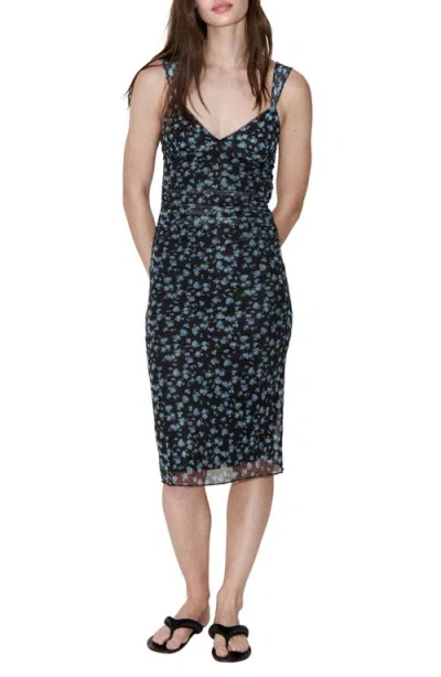 Mango Floral Mesh Slipdress In Black