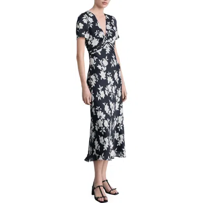Mango Floral Midi Dress In Black