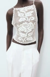 Mango Floral Open Stitch Strappy Back Top In White