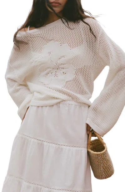 Mango Floral Openwork Sweater In Neutral