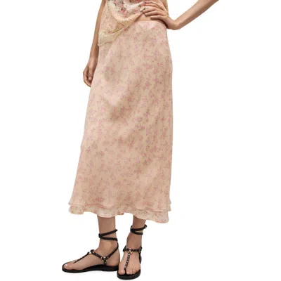Mango Floral Overlay Maxi Skirt In Pastel Pink