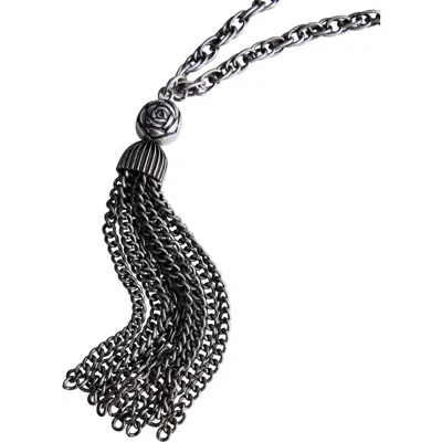 Mango Floral Pendant Tassel Necklace In Metallic