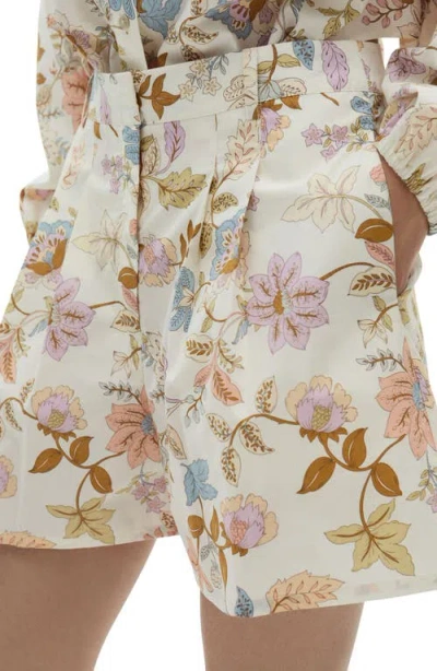 Mango Floral Pleat Shorts In Ecru