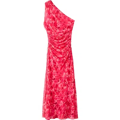 Mango Floral Print Asymmetric Dress In Red