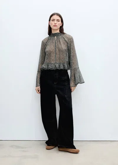 Mango Floral-print Blouse With Ruffles Black