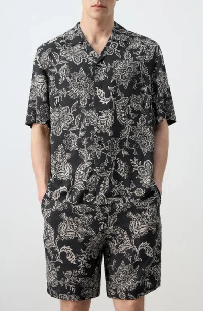 Mango Floral Print Camp Shirt In Black
