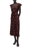 Mango Floral Print Cap Sleeve Midi Dress