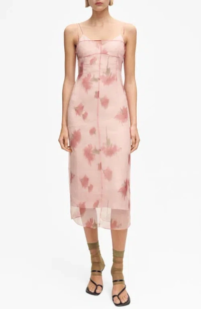 Mango Floral Print Chiffon Overlay Midi Dress