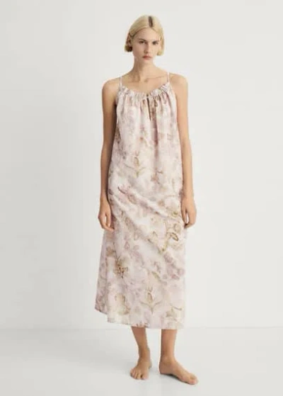 Mango Floral Print Cotton Nightgown In Light/pastel Grey
