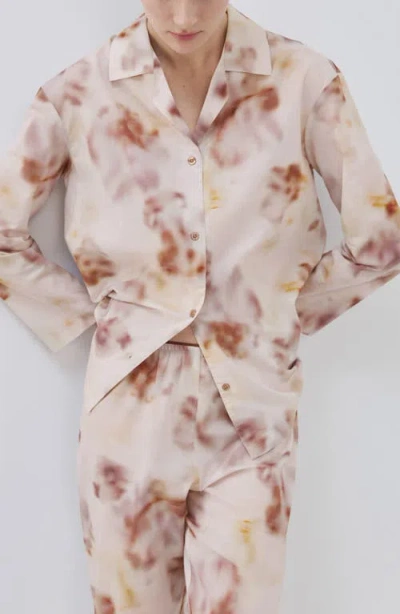 Mango Floral Print Cotton Pajama Top In Brown