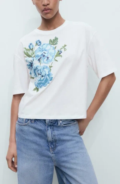 Mango Floral Print Cotton T-shirt In White