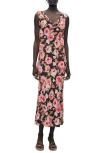 Mango Floral Print Cowl Neck Sleeveless Midi Dress In Brown