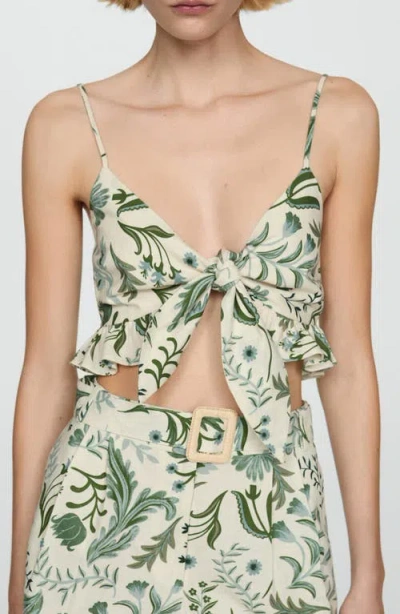 Mango Floral Print Crop Top In Green