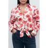 Mango Floral Print Cropped Button-up Shirt In White