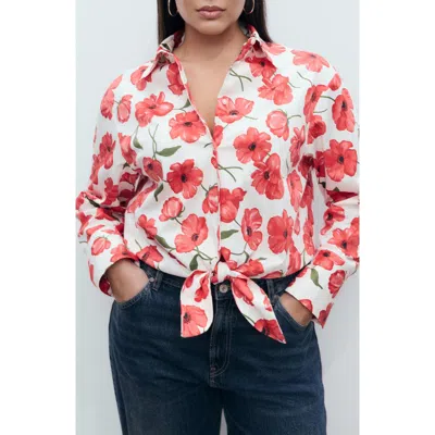 MANGO MANGO FLORAL PRINT CROPPED BUTTON-UP SHIRT