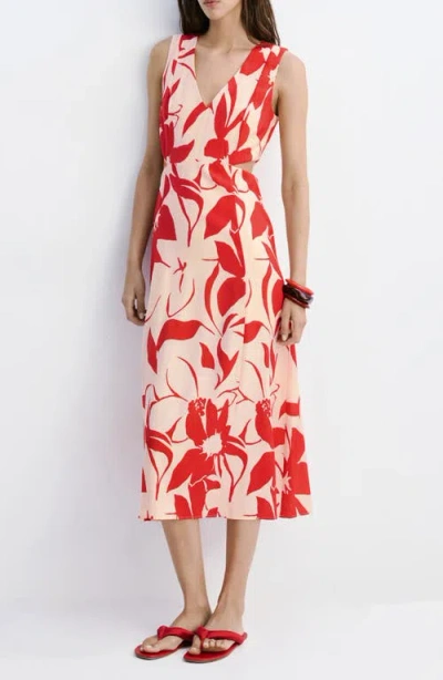 Mango Floral Print Cutout Sleeveless Maxi Dress In Multi