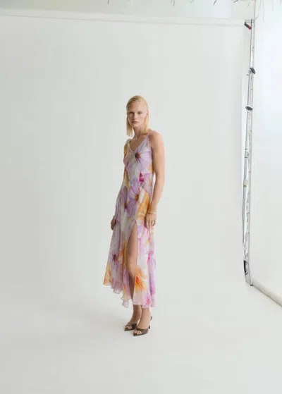 Mango Robe À Fleurs Volantée Violet Clair/pastel - Femme - Xxs -
