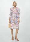 Mango Floral Print Dress With Bow Ecru In Écru