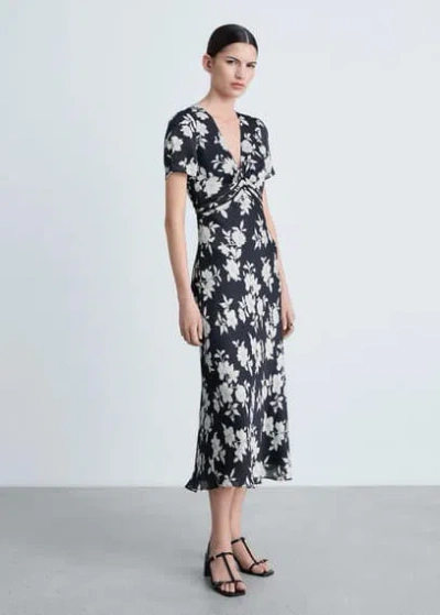 Mango Floral-print Flared Dress Black