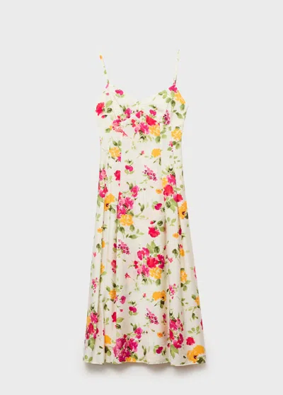Mango Floral Print Flared Dress Ecru