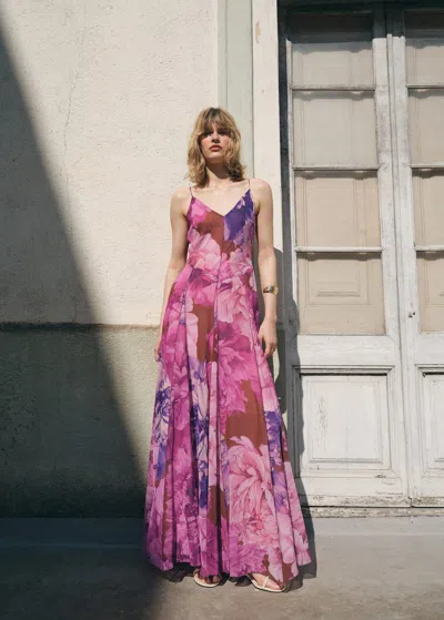 Mango Floral-print Flared Dress Purple