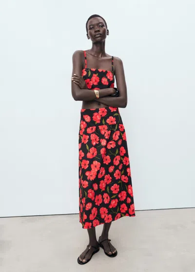 Mango Jupe Évasée À Imprimé À Fleurs Noir - Femme - 42 -