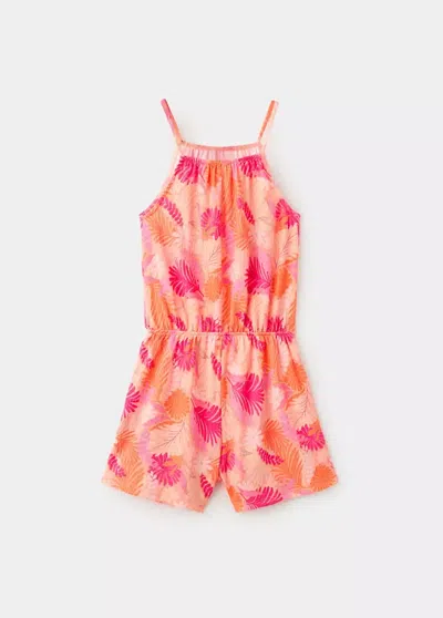 Mango Kids' Floral Print Jumpsuit In Peach