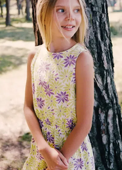 Mango Kids' Floral Print Jumpsuit In Pastel Yellow