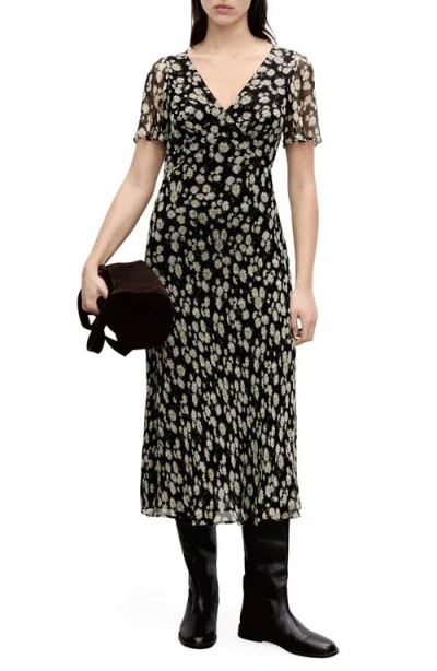 Mango Floral Print Midi Dress In Black