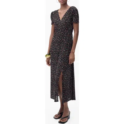 Mango Floral Print Midi Dress In Black