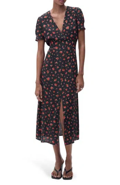 Mango Floral Print Midi Dress In Blue