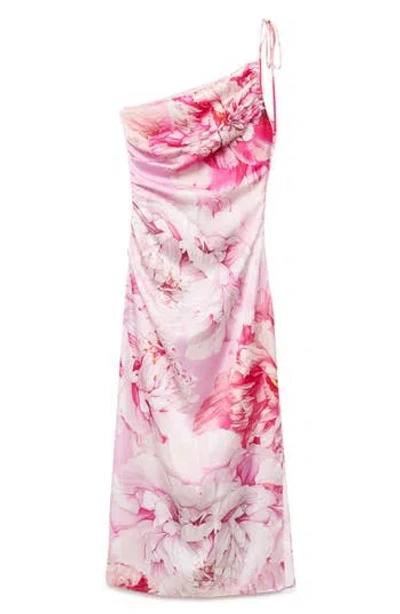 Mango Floral Print One-shoulder Dress In Pink