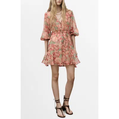 MANGO MANGO FLORAL PRINT PUFF SLEEVE MINIDRESS