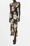 Mango Floral Print Ruffle Dress In Black
