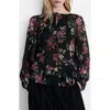 Mango Floral Print Ruffle Shirt In Black