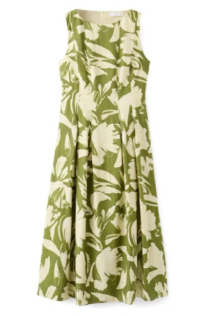 Mango Floral Print Sleeveless Maxi Dress In Green