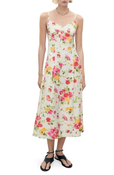 Mango Floral Print Sleeveless Midi Dress In Neutral