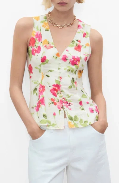Mango Floral Print Sleeveless Top In Sand