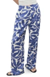 Mango Floral Print Straight Leg Pants In Blue