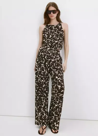 Mango Floral Print Straight Pants In Black