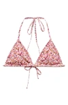 Mango Floral Print Triangle Bikini Top In Pink