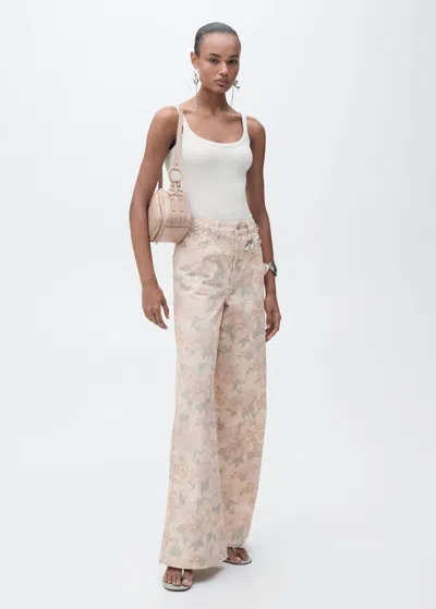 Mango Floral Print Wideleg Jeans Pastel Pink
