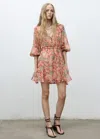 Mango Floral Puff-sleeve Dress Maroon In Gray